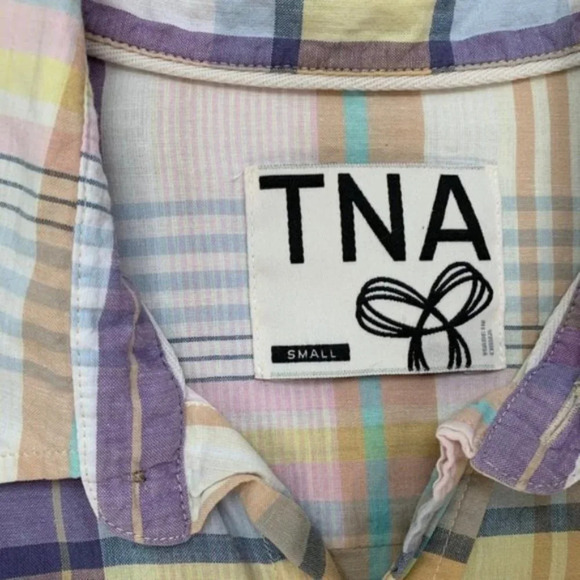 Aritzia TNA Plaid Button Down Shirt Classic Fit Yellow Purple Size Small - Picture 11 of 16